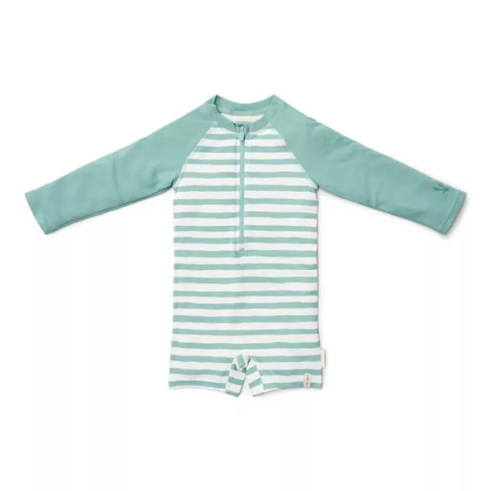 Costum de baie intreg cu maneca scurta - protectie UV 50+ - Stripes Surf Green - Little Dutch