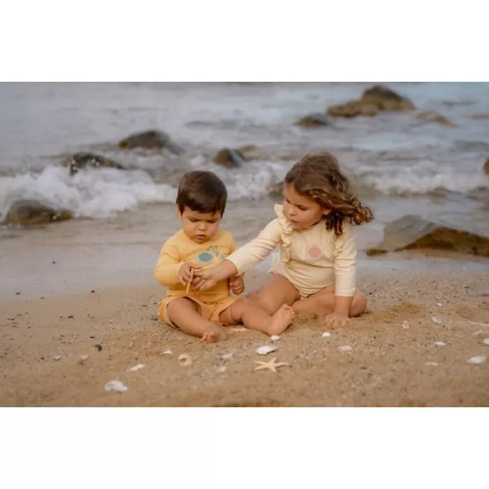 Bluza cu maneca lunga cu protectie UV 50+ - Seashells Sunny Yellow - Little Dutch