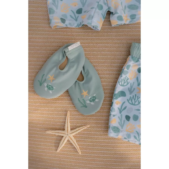 Papuci de inot cu protectie UV 50+ - Seashells Surf - Green - Little Dutch