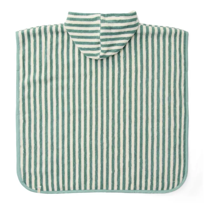 Poncho pentru plaja din bumbac - Seashells / Stripes Surf Green - Little Dutch