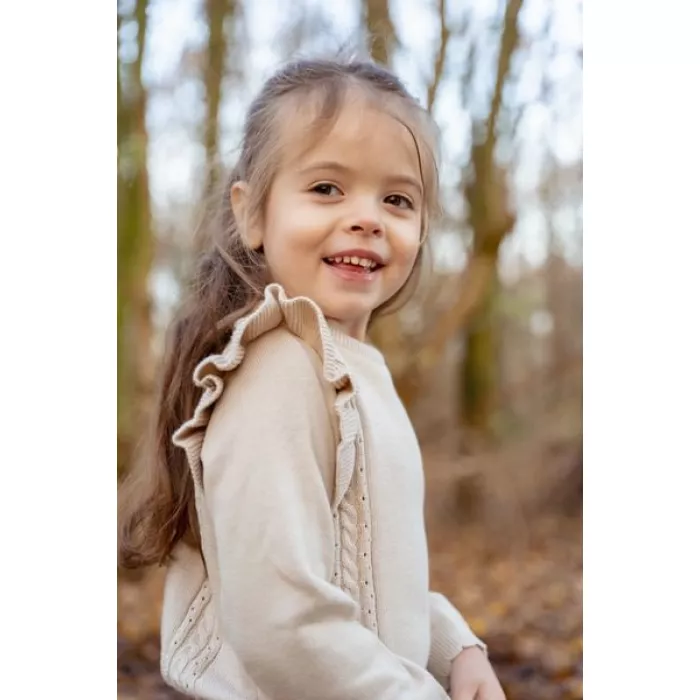 Bluza din tricot de bumbac organic cu volane - Fairy Garden - Sand - Little Dutch