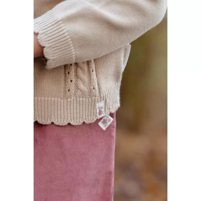 Bluza din tricot de bumbac organic cu volane - Fairy Garden - Sand - Little Dutch