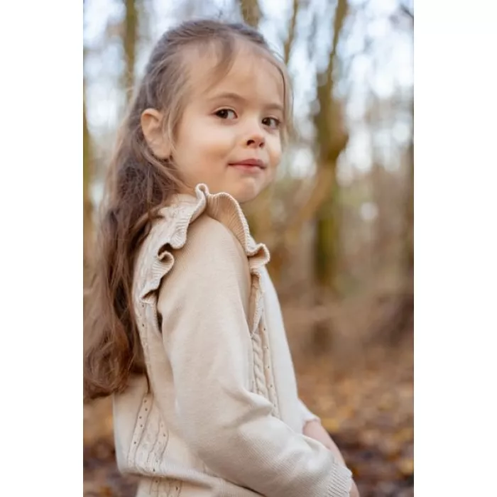 Bluza din tricot de bumbac organic cu volane - Fairy Garden - Sand - Little Dutch