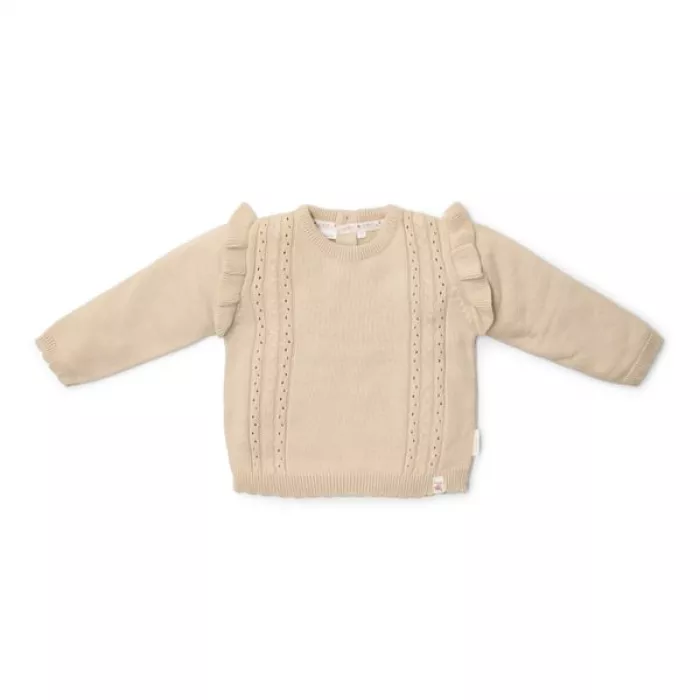 Bluza din tricot de bumbac organic cu volane - Fairy Garden - Sand - Little Dutch