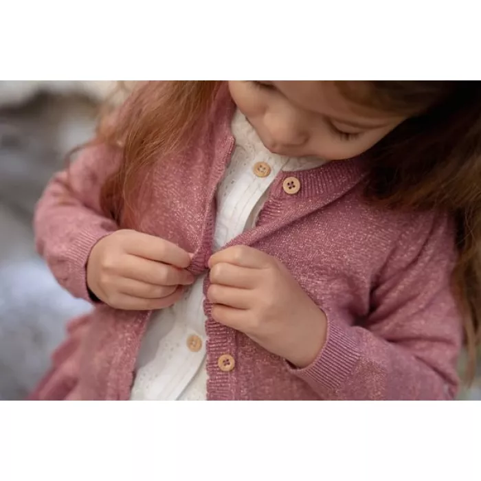 Cardigan din tricot de bumbac organic cu volane - Rouge - Fairy Garden - Little Dutch