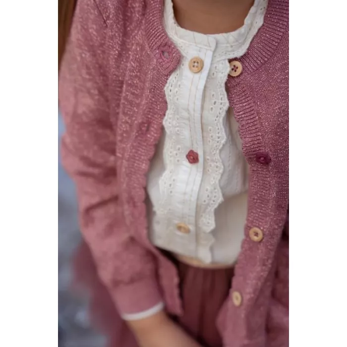 Cardigan din tricot de bumbac organic cu volane - Rouge - Fairy Garden - Little Dutch