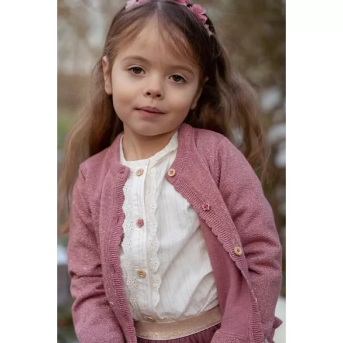 Cardigan din tricot de bumbac organic cu volane - Rouge - Fairy Garden - Little Dutch