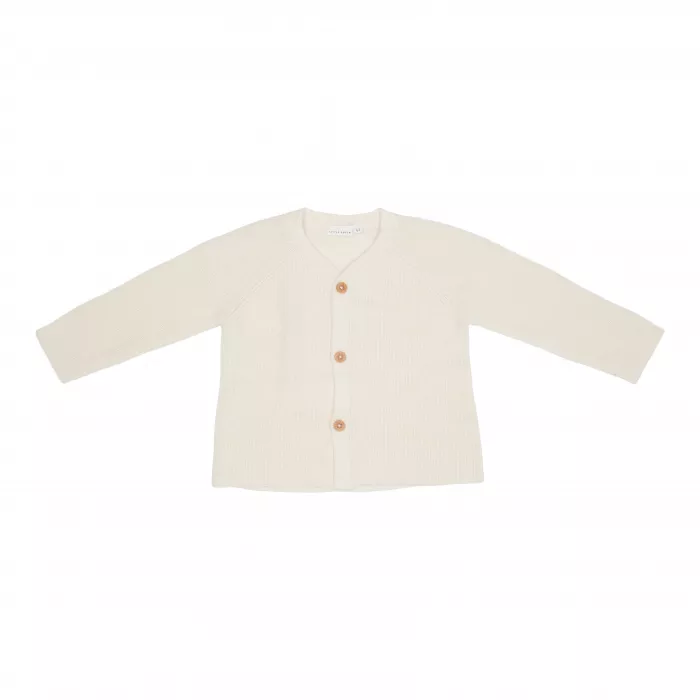 Cardigan tricotat din mix de lana pentru bebelusi - Soft White - Vintage Sunny Stripes - Little Dutch