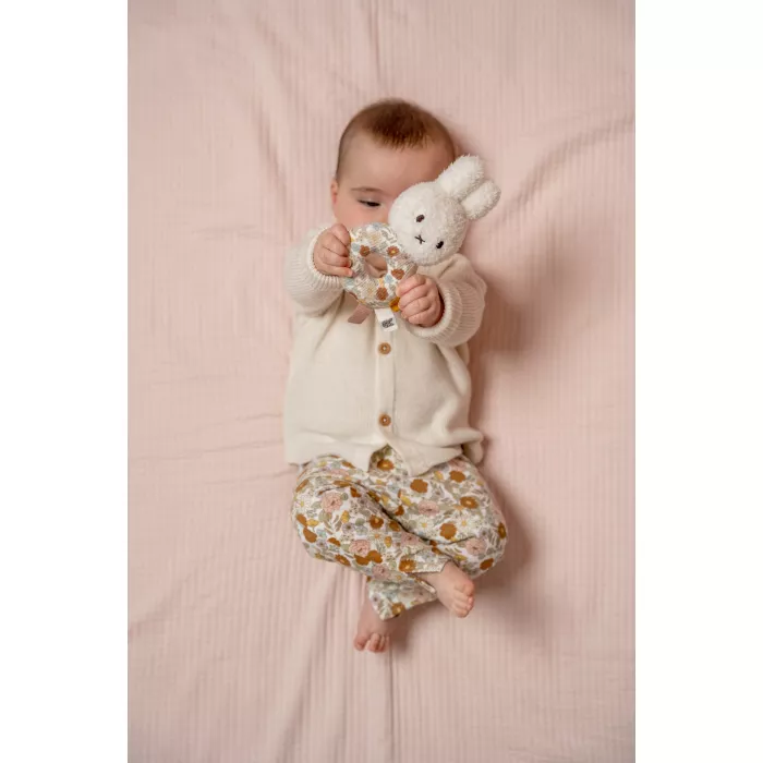 Cardigan tricotat din mix de lana pentru bebelusi - Soft White - Vintage Sunny Stripes - Little Dutch