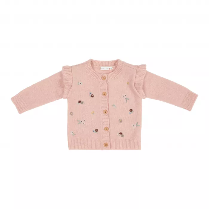 Cardigan tricotat cu broderie pentru bebelusi - Soft Pink - Vintage Little Flowers - Little Dutch