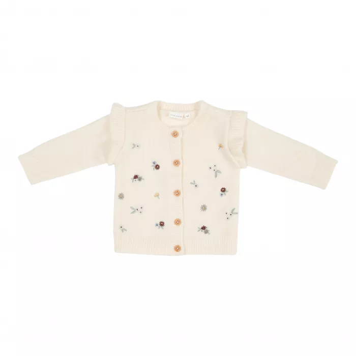 Cardigan tricotat cu broderie pentru bebelusi - Soft White - Vintage Little Flowers - Little Dutch