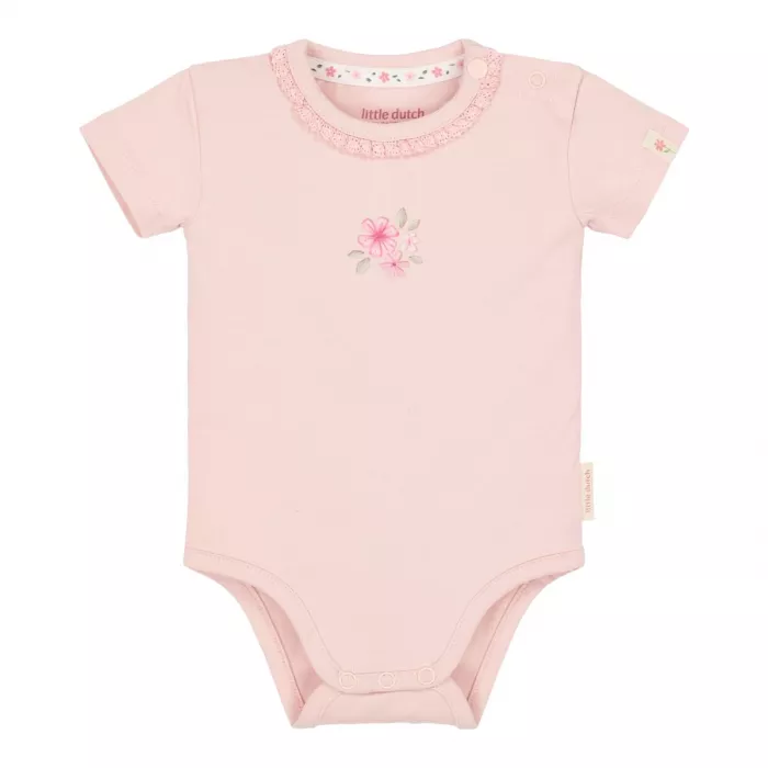Body cu maneca scurta din bumbac organic - Pink Blossom - Little Dutch