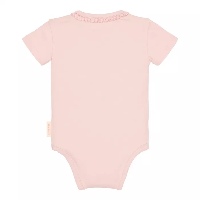 Body cu maneca scurta din bumbac organic - Pink Blossom - Little Dutch