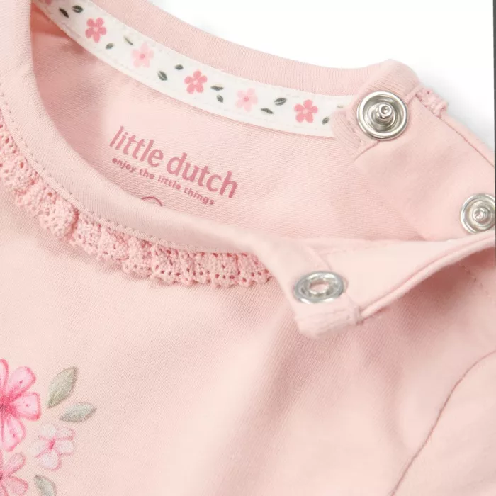 Body cu maneca scurta din bumbac organic - Pink Blossom - Little Dutch