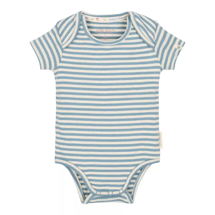 Body cu maneca scurta din bumbac organic - Stone Blue stripe - Little Dutch