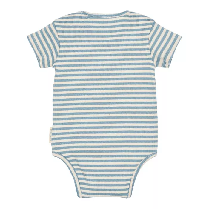 Body cu maneca scurta din bumbac organic - Stone Blue stripe - Little Dutch