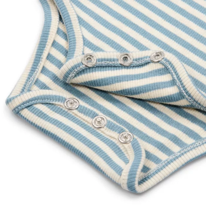 Body cu maneca scurta din bumbac organic - Stone Blue stripe - Little Dutch