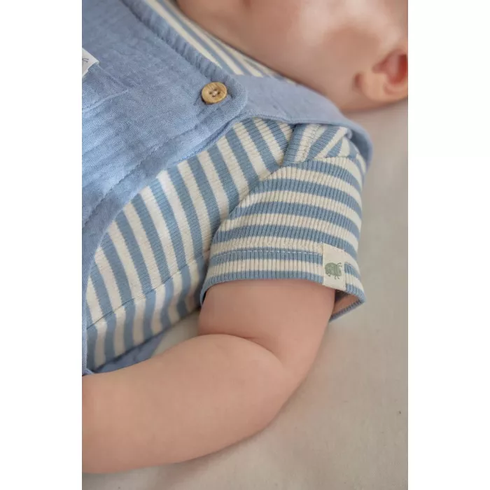 Body cu maneca scurta din bumbac organic - Stone Blue stripe - Little Dutch