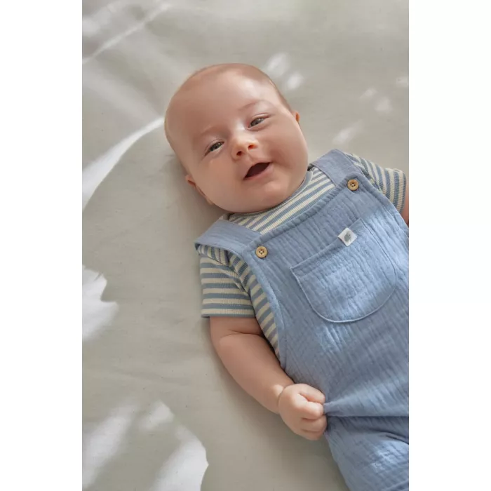 Body cu maneca scurta din bumbac organic - Stone Blue stripe - Little Dutch