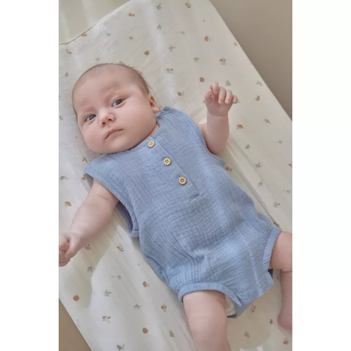 Salopeta romper din bumbac organic - Stone Blue - Little Dutch