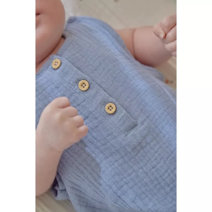 Salopeta romper din bumbac organic - Stone Blue - Little Dutch