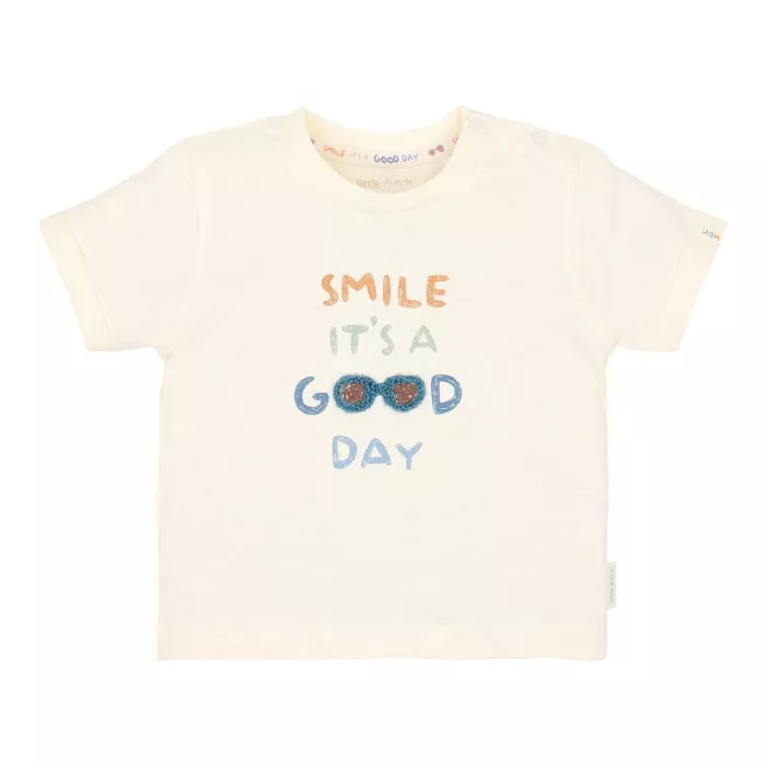Tricou din bumbac organic - Creme - It's a Good Day - Little Dutch