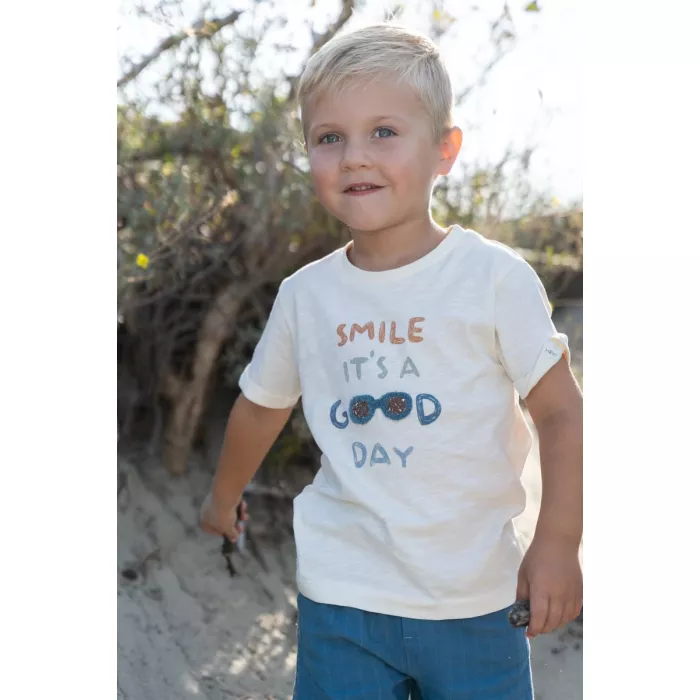 Tricou din bumbac organic - Creme - It's a Good Day - Little Dutch