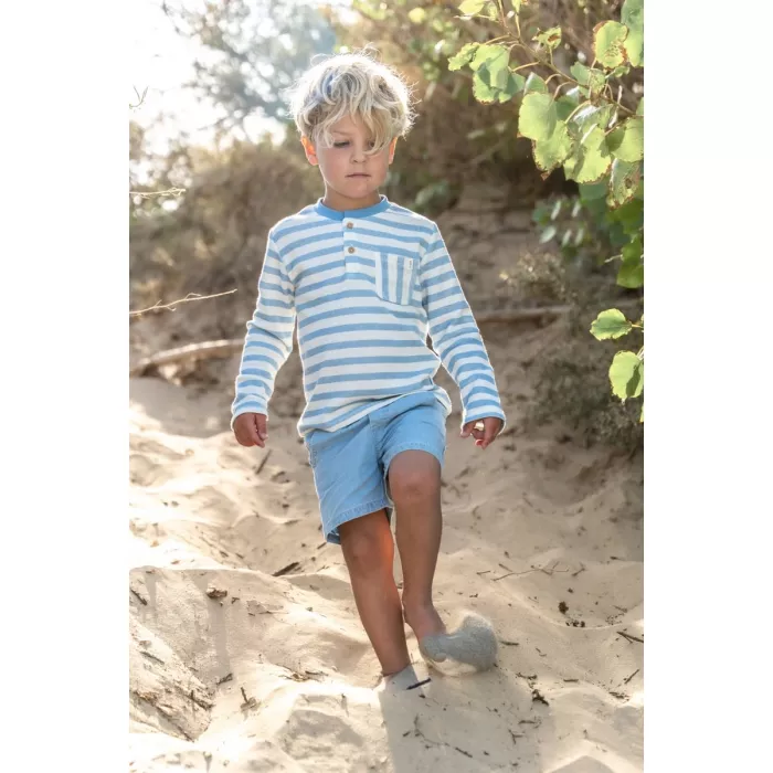 Bluza din bumbac organic - Steel Blue stripe - Little Dutch