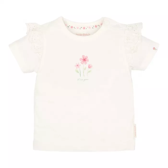 Tricou din bumbac organic cu volane  - White - Little Dutch