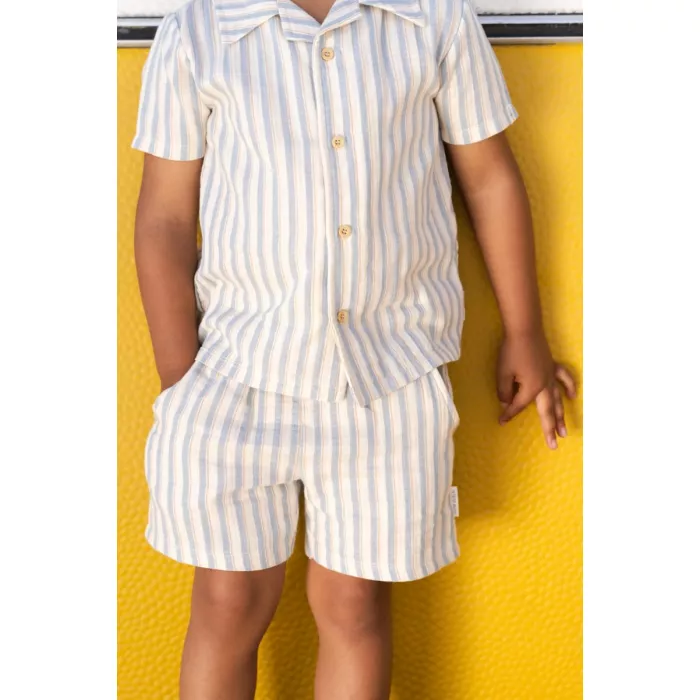 Camasa cu maneca scurta din bumbac organic - Multi Stripe - Little Dutch