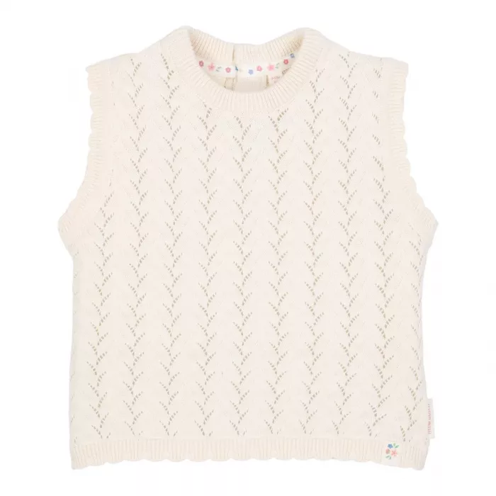 Tricou fara maneci tricotat din bumbac organic - Creme - Little Dutch
