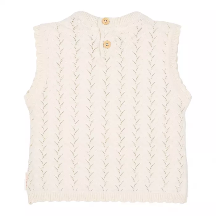 Tricou fara maneci tricotat din bumbac organic - Creme - Little Dutch