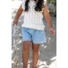 Tricou fara maneci tricotat din bumbac organic - Creme - Little Dutch