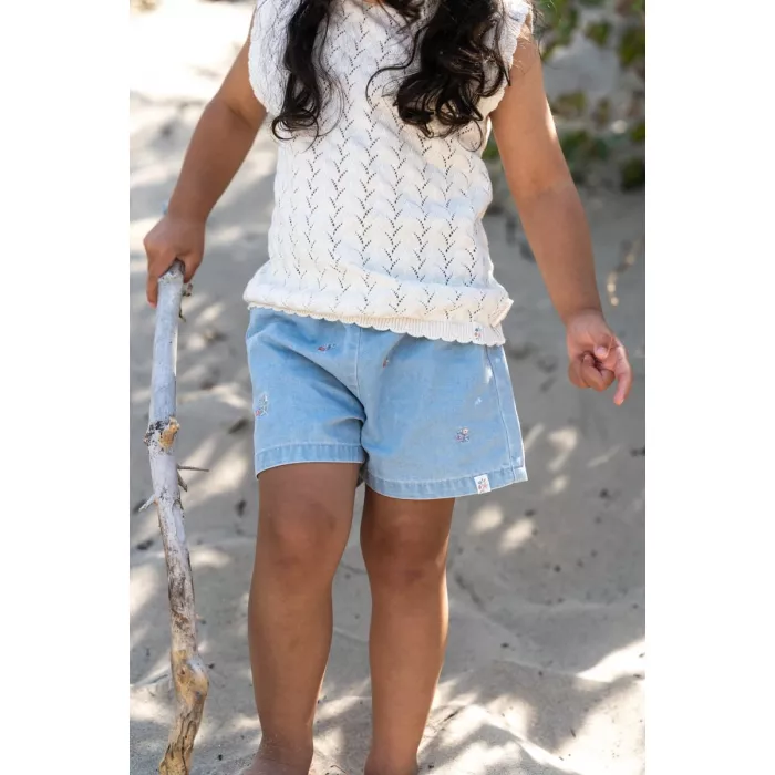 Tricou fara maneci tricotat din bumbac organic - Creme - Little Dutch