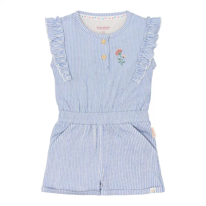 Salopeta pantalon din bumbac organic - Denim Blue Stripe - Little Dutch