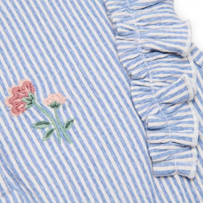 Salopeta pantalon din bumbac organic - Denim Blue Stripe - Little Dutch