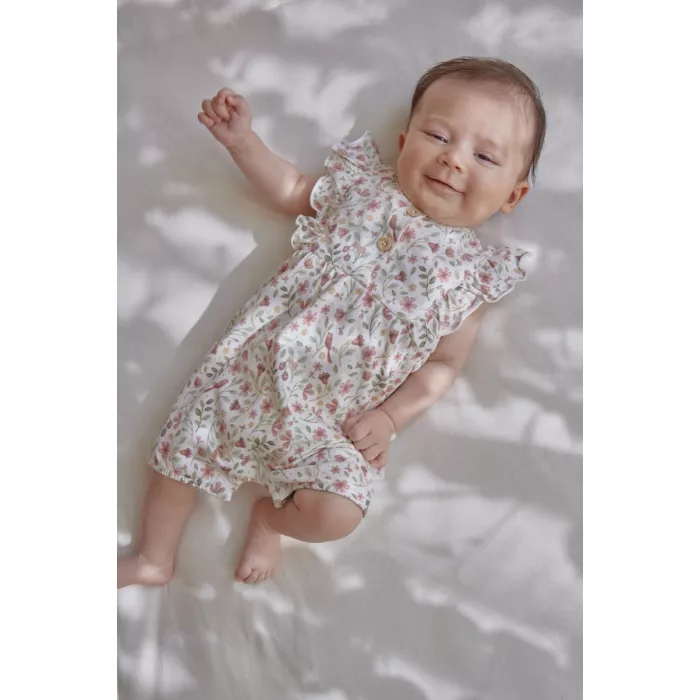 Salopeta pantaloni scurti din bumbac organic - White Fairy Wonders - Little Dutch