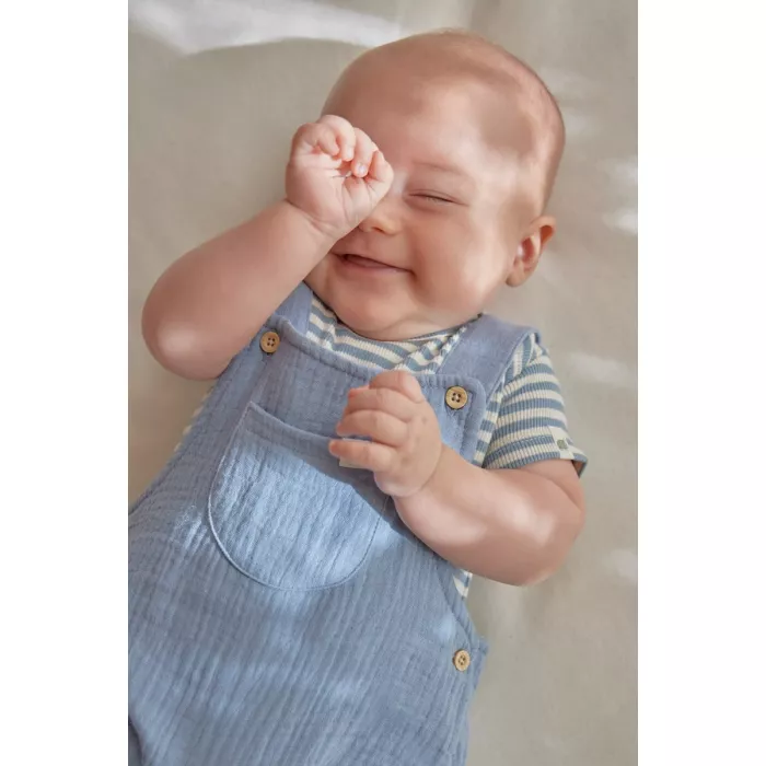 Salopeta pantalon scurti din bumbac organic - Stone Blue - Little Dutch