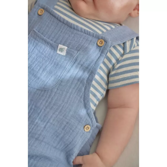 Salopeta pantalon scurti din bumbac organic - Stone Blue - Little Dutch