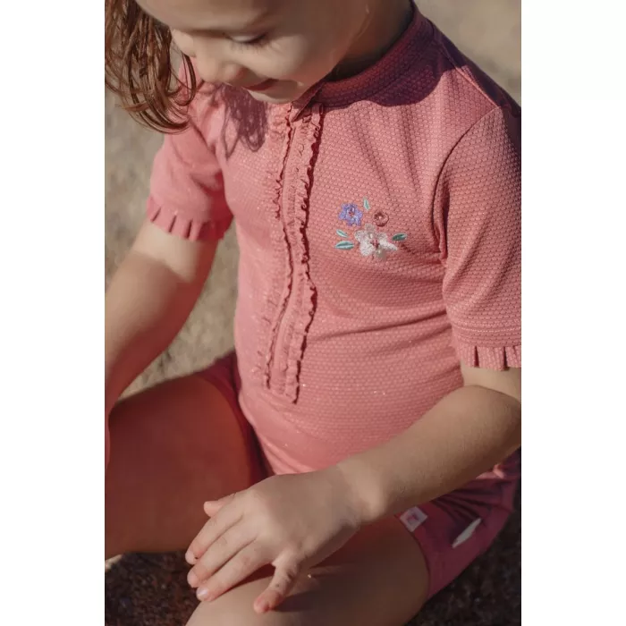 Costum de baie intreg cu maneca scurta - protectie UV 40+ - Dreamy Pink Sparkle - Little Dutch
