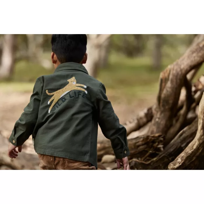 Camasa/Jacheta din bumbac organic - Deep olive - Safari Friends - Little Dutch