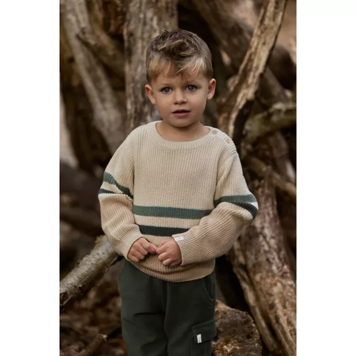 Pantaloni din bumbac organic - Deep Olive - Safari Friends - Little Dutch