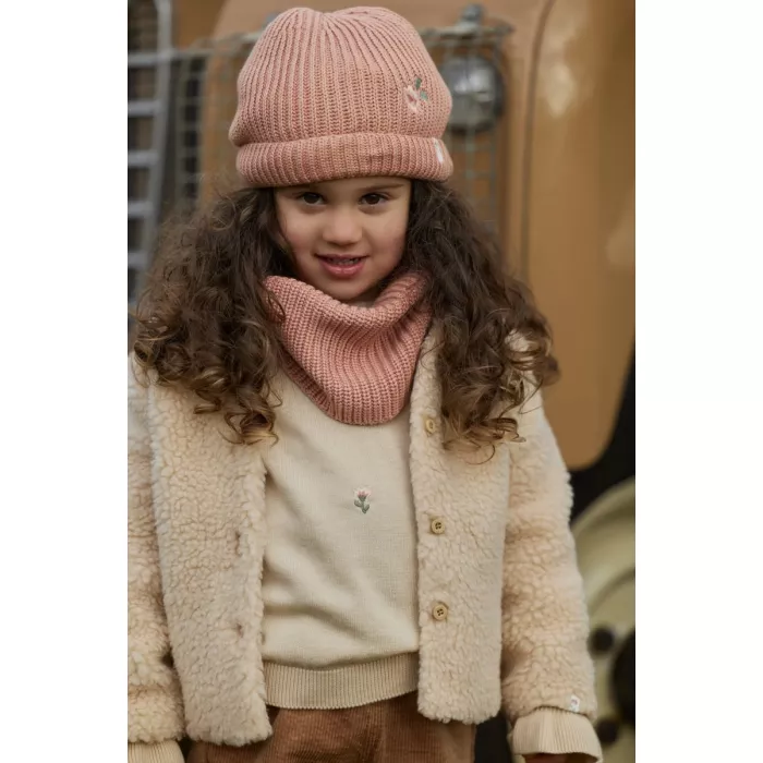Fular circular tricotat din bumbac organic - Deep Pink - Safari Friends - Little Dutch