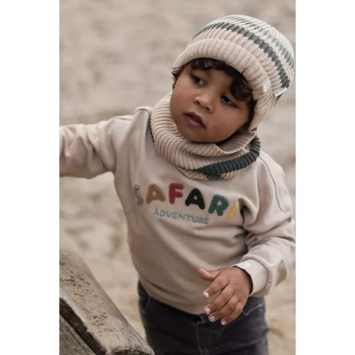 Fular circular tricotat din bumbac organic - Warm Taupe - Safari Friends - Little Dutch