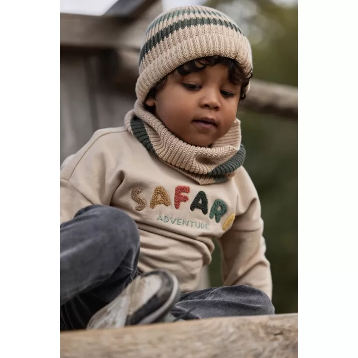 Fular circular tricotat din bumbac organic - Warm Taupe - Safari Friends - Little Dutch