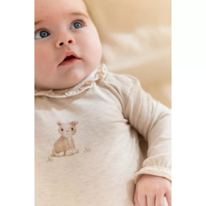 Body cu maneca lunga din bumbac organic - Safari Friends - Vanilla melee - Little Dutch