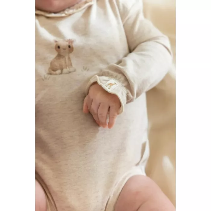 Body cu maneca lunga din bumbac organic - Safari Friends - Vanilla melee - Little Dutch