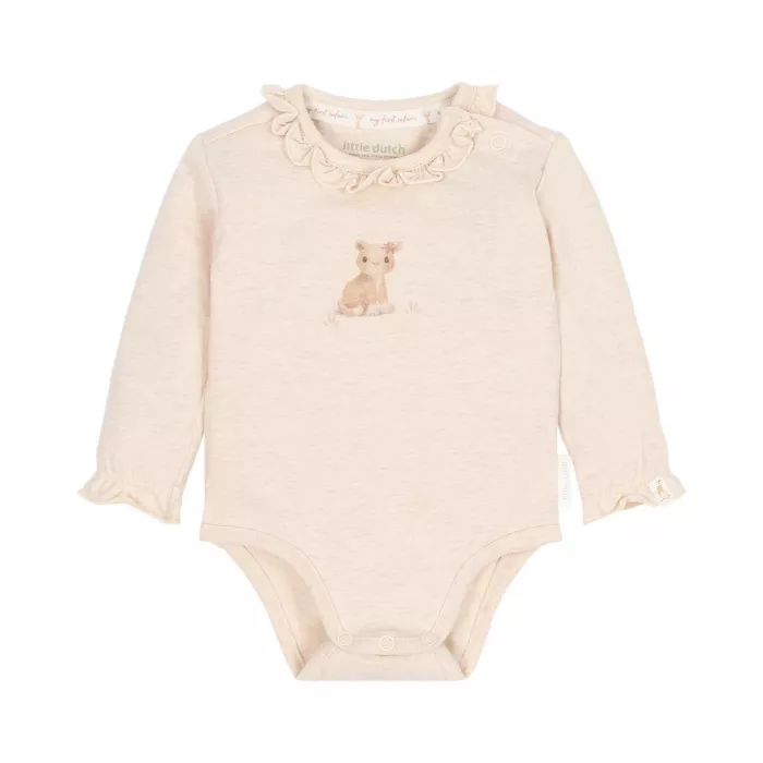 Body cu maneca lunga din bumbac organic - Safari Friends - Vanilla melee - Little Dutch