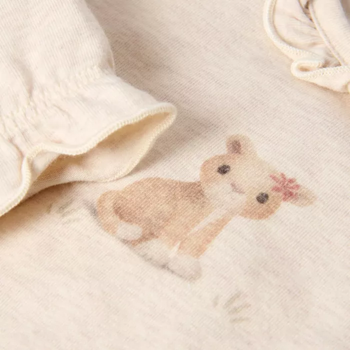 Body cu maneca lunga din bumbac organic - Safari Friends - Vanilla melee - Little Dutch