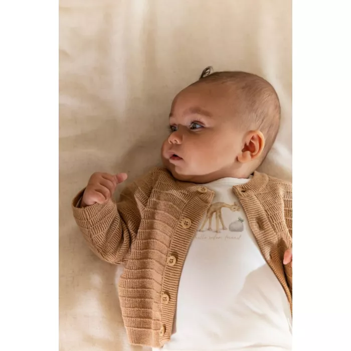 Cardigan din bumbac organic - Safari Friends - Soft Tan - Little Dutch